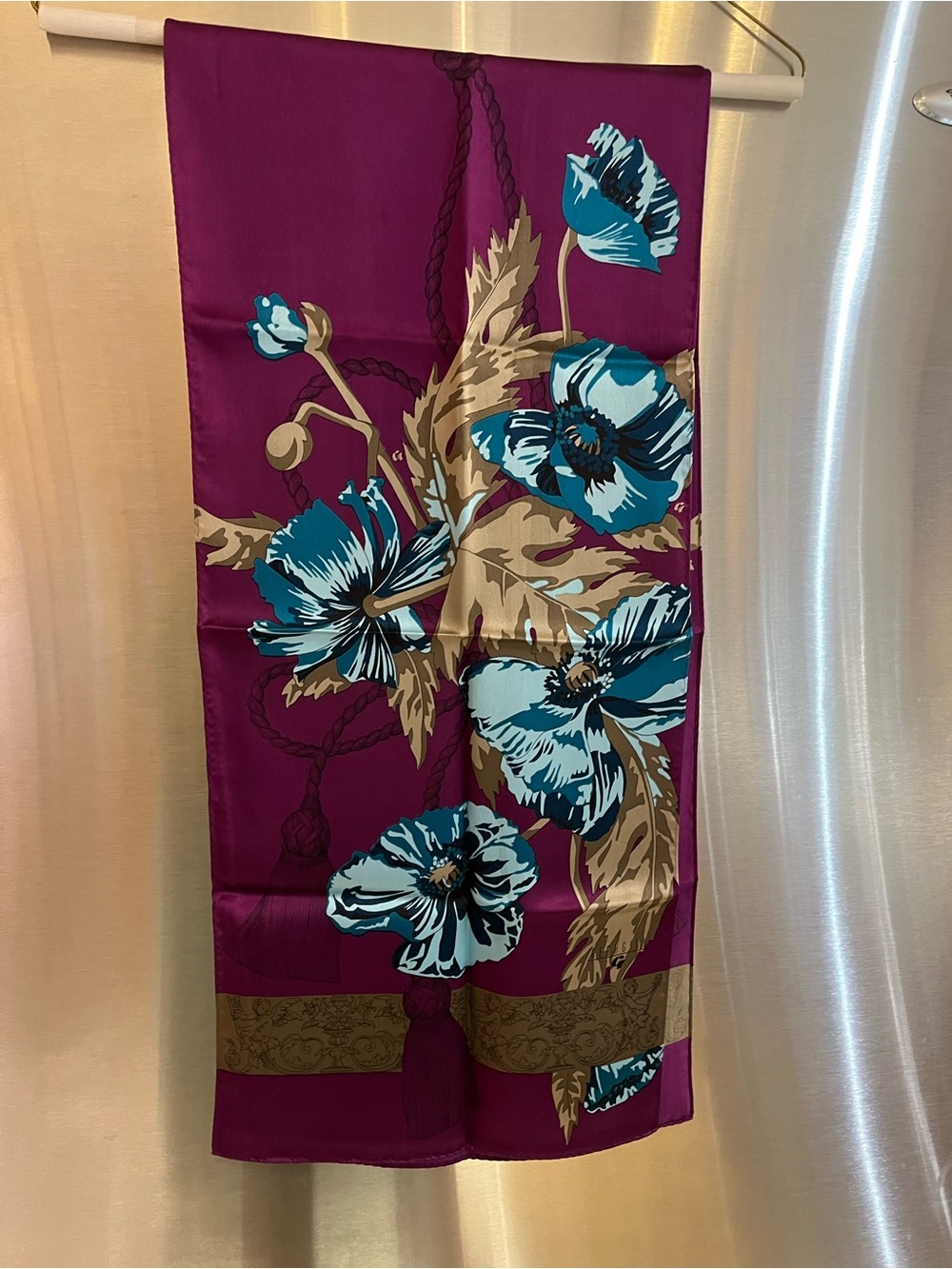 GIORGIO Floral Silk Scarf in Magenta with Teal and Cream Accents NWOT - Picture 2 of 5